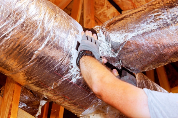 HVAC professional sealing ductwork