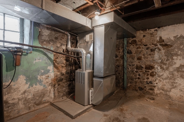 residential furnace installed in a home's basement
